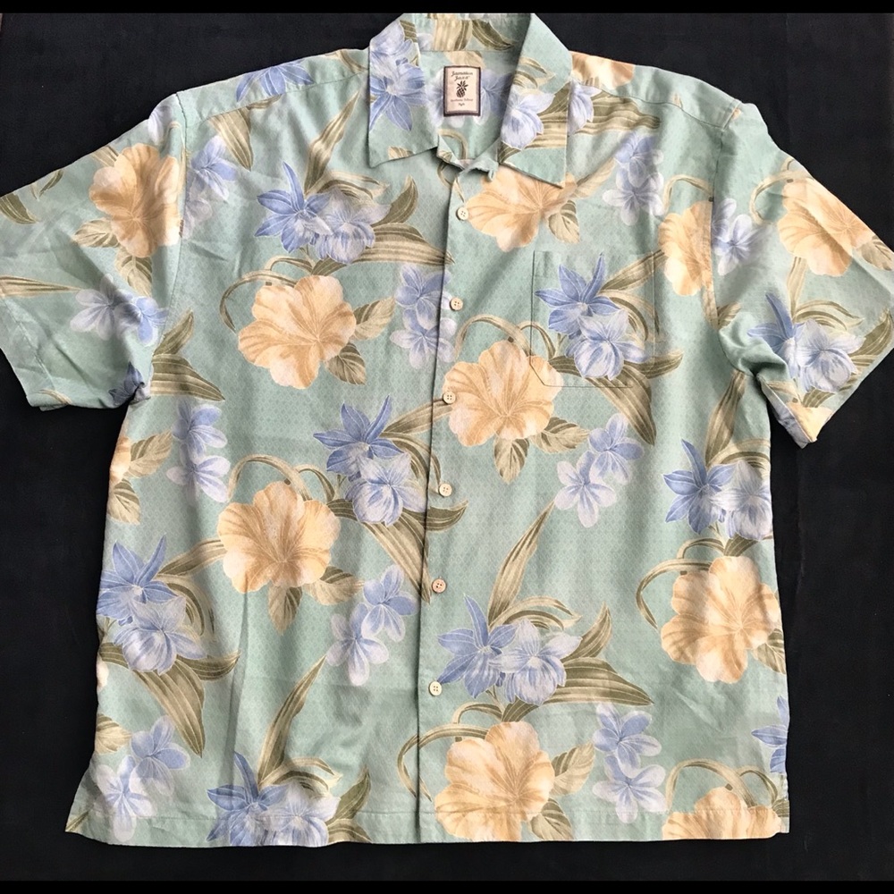 Mens 100% Silk Hawaiian Shirt Beach Island Floral Vacation Luau XXL Jamaica Jaxx